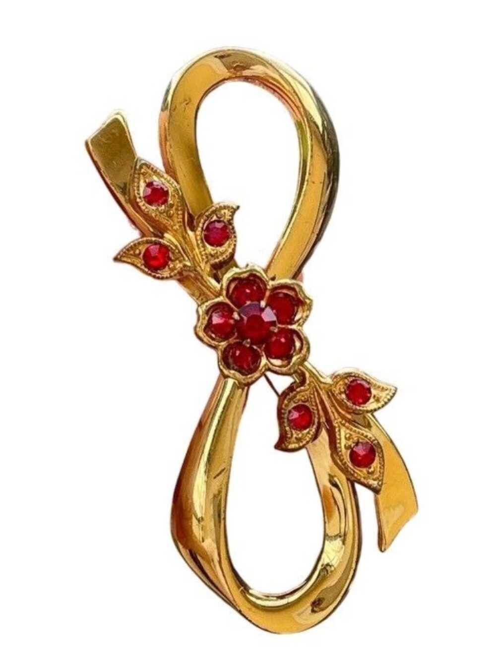 Vintage 1940s Coro Pegasus Red Rhinestone Bow Brooch